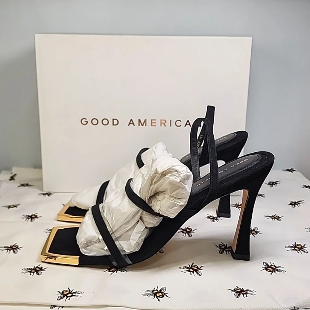 Good American Gold Trim Strappy Heels